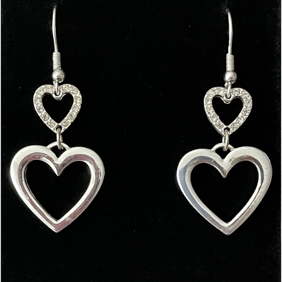 Double Heart Rhinestone Earrings - Picture 1 of 2